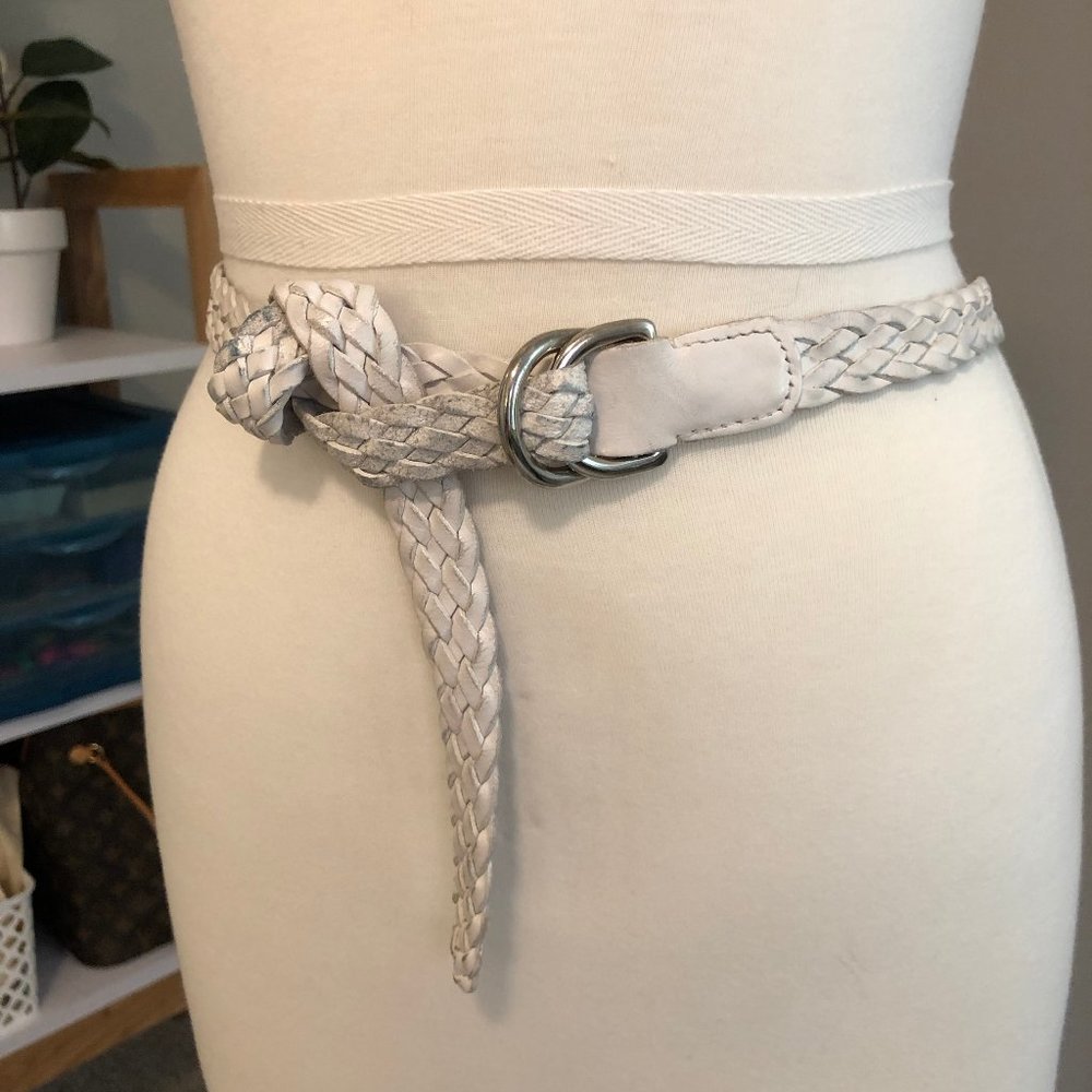 White Leather Braided Belt